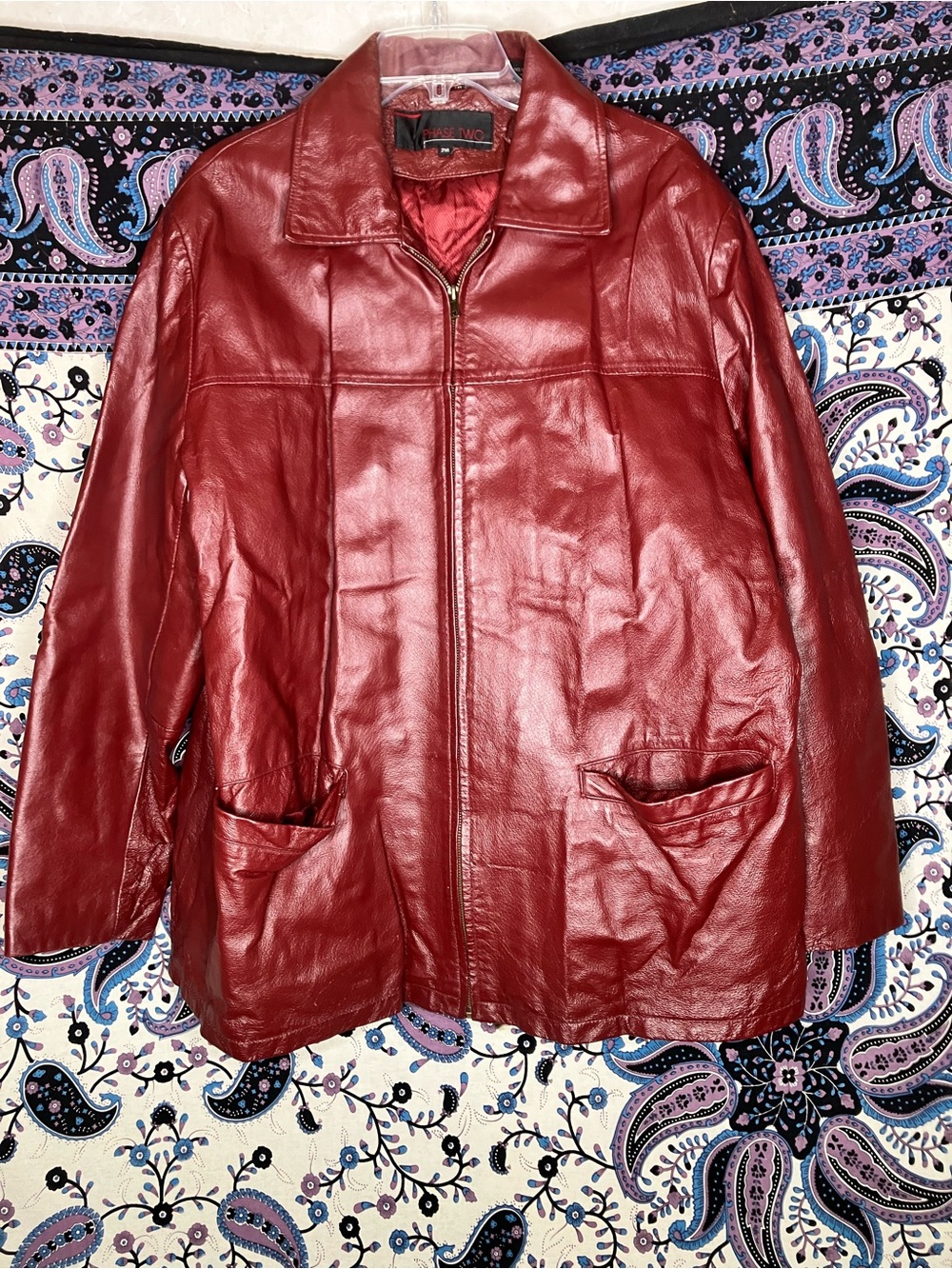 Phase two VTG 2X oxblood leather coat